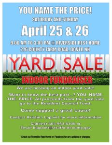 This weekend (Saturday & Sunday 9AM-3PM) we have our Yard Sale Fundraiser for our Resident Council Fund and guess what? YOU NAME THE PRICE!